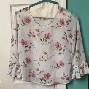 Elegant see through white shirt with flowers